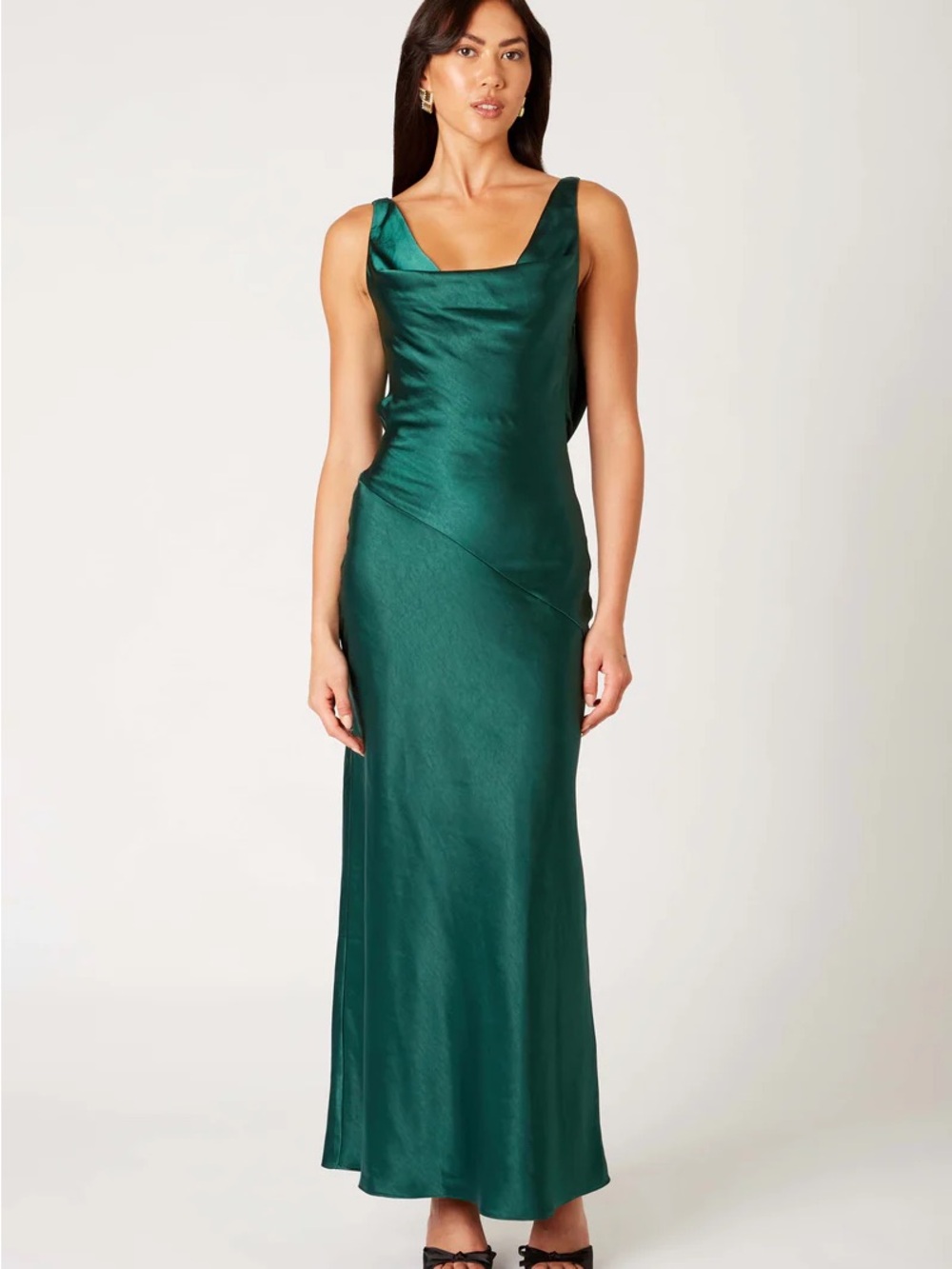 Nia Green Satin Cowl Neck Dress - Fiora